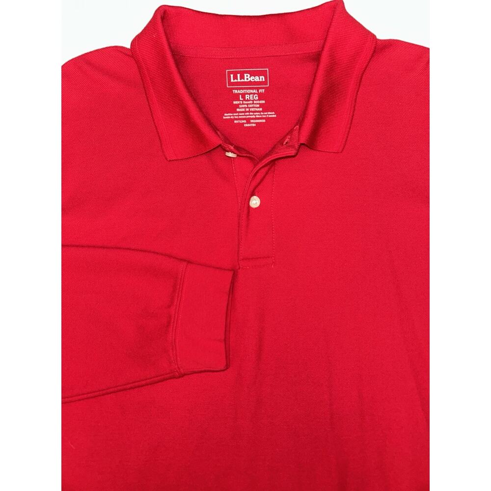 L.L. Bean Men's Polo Shirt 300459 Red Traditional Fit Long Sleeve Men’s Large